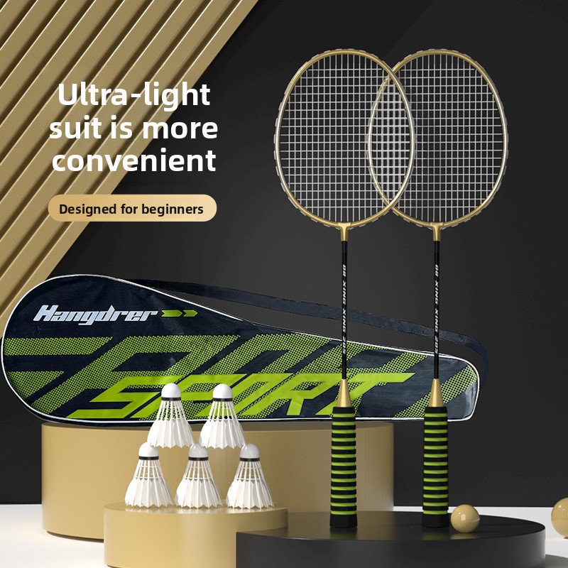 Badminton Racket Carbon - ชุดไม้แบดมินตัน โลหะผสมเหล็ก ทนทาน เหมาะสำหรับผู้เริ่มต้น พร้อมกระเป๋าและลูกแบดมินตัน ด้ามจับน้ำหนักเบา